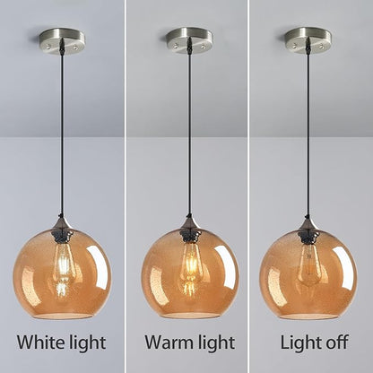 Amber Glass Pendant Lights Kitchen Island Globe Pendant Light Fixtures Modern Pendant Lighting for Bedroom Living Dining Room Light Fixture (9.84 in, 2 Pack)