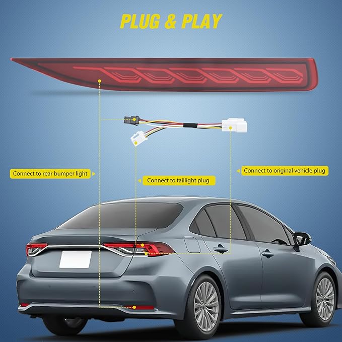 Nilight Rear Bumper Tail Light Compatible with 2019 2020 2021 2022 2023 2024 2025 Toyota Corolla Red Lens LED Reflector Bumper Lamp Brake Turn Signal Sequential Flashing Driving Taillights Replacement