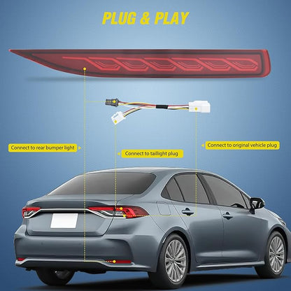 Nilight Rear Bumper Tail Light Compatible with 2019 2020 2021 2022 2023 2024 2025 Toyota Corolla Red Lens LED Reflector Bumper Lamp Brake Turn Signal Sequential Flashing Driving Taillights Replacement