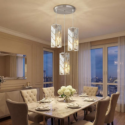 Brushed Nickel Pendant Lighting Modern Pendant Light, Mini Crystal Chandeliers,Adjustable Pendant Light Fixture for Kitchen Island Dinning Room Bedroom (3 Light)