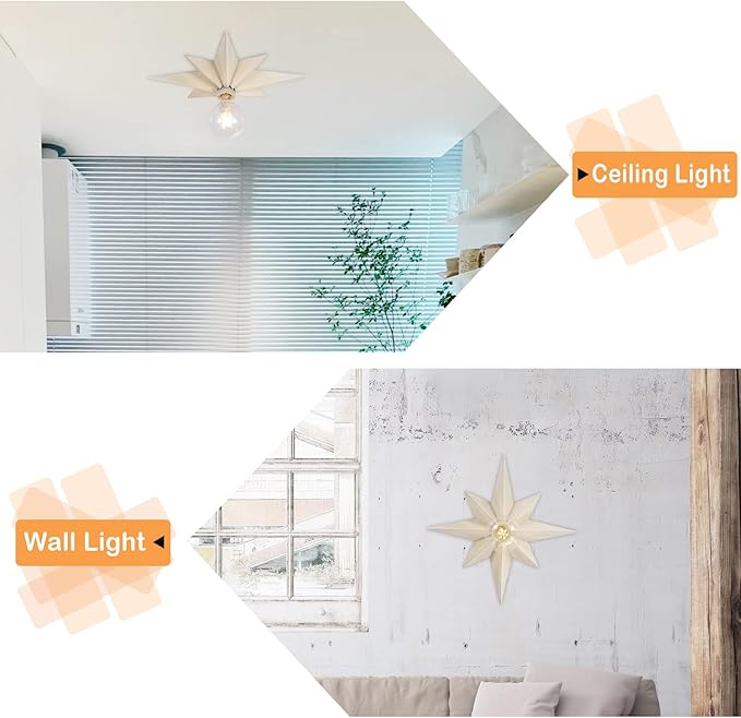 16 inch Flush Mount Ceiling Light, Modern Farmhouse White Star Ceiling Light, Vintage Star Light Fixtures Ceiling for Hallway, Entryway, Study Room, Bedside, Stair, Foyer, Kitchen, Bathroom