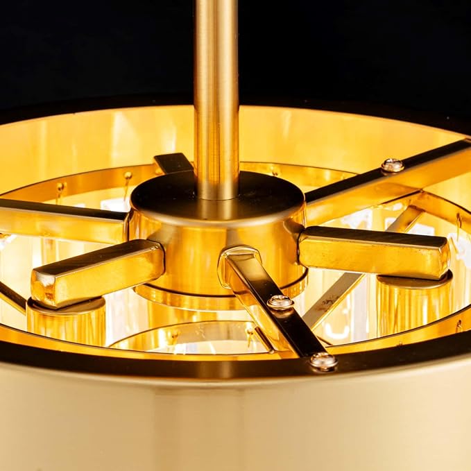 LumFurn 3-Light Luxury K9 Crystal Ceiling Light for Living Room, Foyer, Bedroom, Close to Ceiling Semi-Flushmount Light Fixture, Brass Finish Metal Lampshade & Clear Crystal Pendant