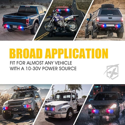 Xprite Red Blue LED Emergency Strobe Lights Kit, Surface Flush Mount Grill Grille Hazard Warning Safty Flashing Police Light for Volunteer Vehicles Off-Road Trucks Cars SUV ATV UTV Motorcycle - 4PCS