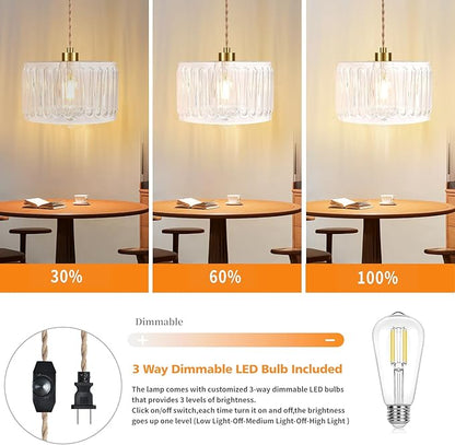 QIYIZM Glass Plug in Pendant Light Hanging Lights with Plug in Cord Milk White Hanging Lamp Gold Dimmable Mid Century Modern Plug in Chandelier Ceiling Fixture for Living Room,Kitchen,Boho