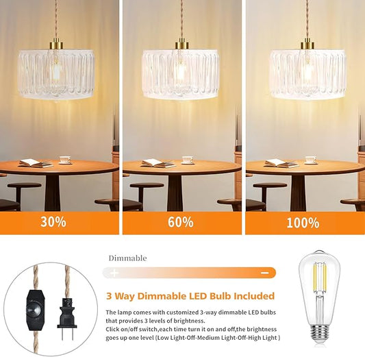 QIYIZM Glass Plug in Pendant Light Hanging Lights with Plug in Cord Milk White Hanging Lamp Gold Dimmable Mid Century Modern Plug in Chandelier Ceiling Fixture for Living Room,Kitchen,Boho
