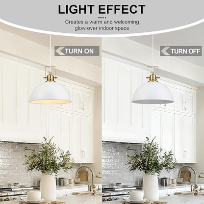 Farmhouse Pendant Light, 13.8" White Pendant Light Kitchen Island with Adjustable Cord, Vintage Dome Hanging Lights for Dining Room Cafe Bar Hallway Worktops, M, 2 Pack