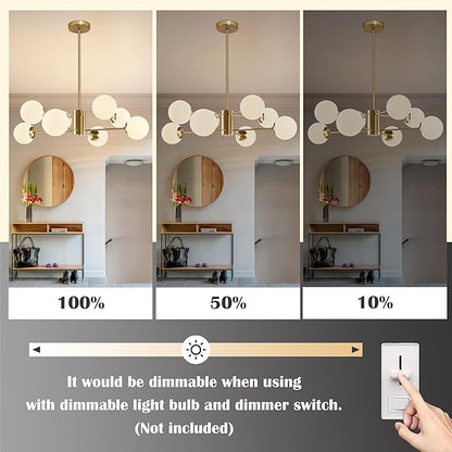 Bagood 8-Light Globe Sputnik Chandelier Gold Mid Century Modern Light Fixture Brushed Brass Finished with White Frosted Globe Glass Lampshade Sputnik Chandeliers for Dining Room Kitchen Island Bedroom