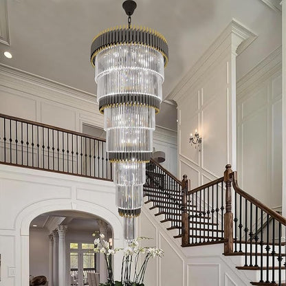 Large 7-Tier Black and Gold Chandelier 94.5" H x 32" W Modern Luxury Long Crystal Chandelier Lighting Fixture for High Ceiling Staircase Foyer Entryway Living Room Villa Hall