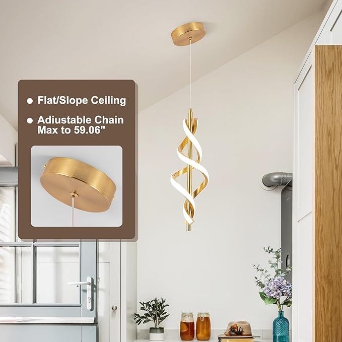 Modern LED Pendant Light Fixtures 4000K Pendant Lights Gold Hanging Lamp for Dining Room Bedroom Living Room (1 Pack)