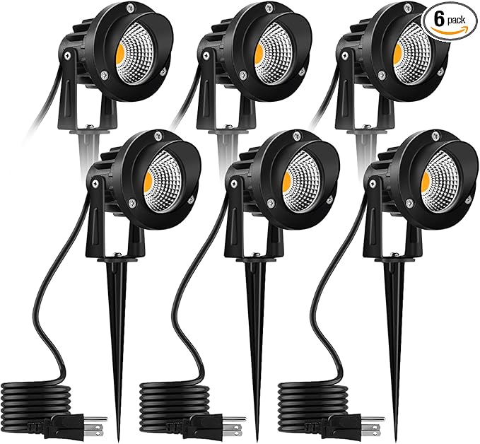 Romwish LED Landscape Spotlight 10W, Outdoor Landscape Lighting 120V Plug-in, 1100LM Waterproof LED Landscape Lights, Landscape Spot Lights for Yard, Garden, Tree, Driveway, 3000K Warm White-6 Pack