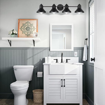 Bathroom Light Fixtures, 4-light Vanity Light Over Mirror, Matte Black Metal Bathroom Light, Modern Farmhouse Rustic Industrial Indoor Wall Mount Lighting Sconce for Living Room Cabinet Hallway