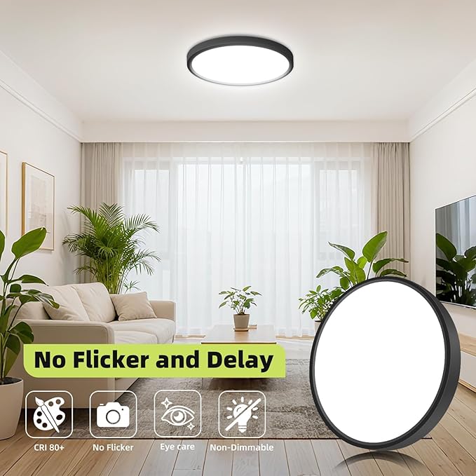 hepside LED Flush Mount Ceiling Light, 13Inch 24W LED Ceiling Lights Fixture,5 Color Temperatures in One,Ultra-Thin Flush Mount Light Fixture for Closet Bathroom Hallway Bedroom Laundry (Black)
