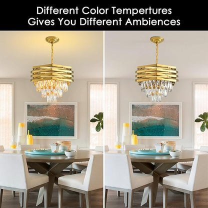 Gold Crystal Chandelier 15.7" Round Modern Crystal Chandeliers for Dining Room K9 3-Tiers Ceiling Pendant Light Fixtures Large Flush Mount Chandelier for Living Room Entryway Foyer Bedroom Kitchen