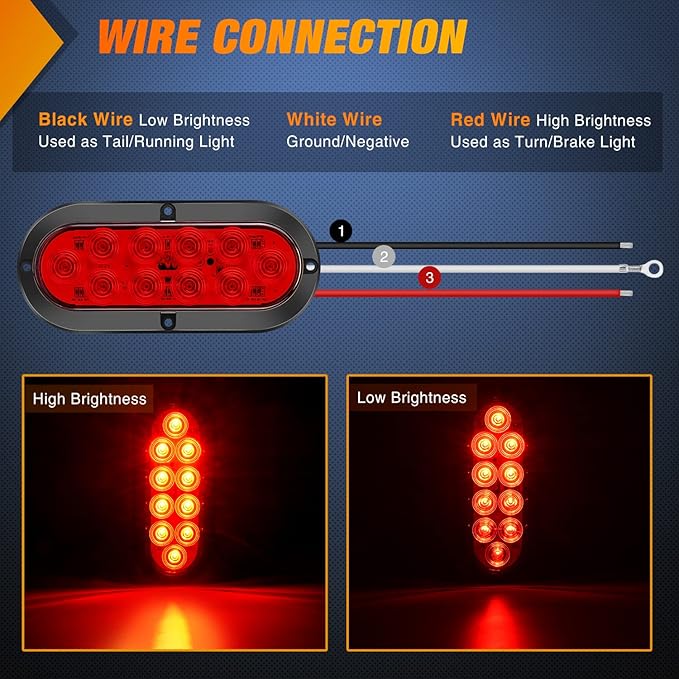 Nilight 6 Inch Oval Red White LED Trailer Tail Light 6PCS Waterproof Stop Brake Turn Reverse Back Up Surface Mount Trailers Lights for Truck RV Boat Bus Lorry Van Caravan