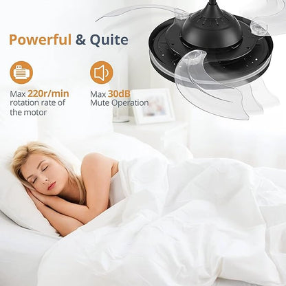 LEDIARY Retractable Ceiling Fans with Lights and Remote, 42 Inch Fandelier Ceiling Fans with LED Lighting, Smart Modern Ceiling Fan, Stepless Color Changeable, Dimmable, Timer Setting
