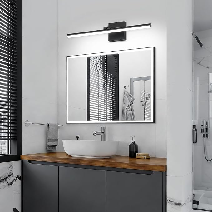 LED Bathroom Vanity Light, Modern Bathroom Light Fixture Over Mirror (Cool White 6000K), Vanity Light Bar with Angle Adjustable, 24 Inch, Black
