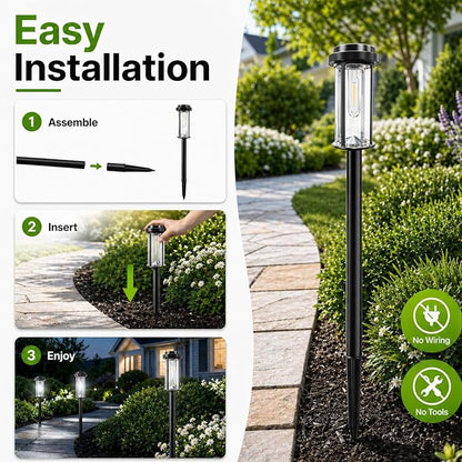 DERAYSION 12 Pack Solar Lights Outdoor, 21" Solar Pathway Lights Auto On/Off Waterproof Garden Lights for Path, Yard, Walkway, Driveway Decor, Cool White
