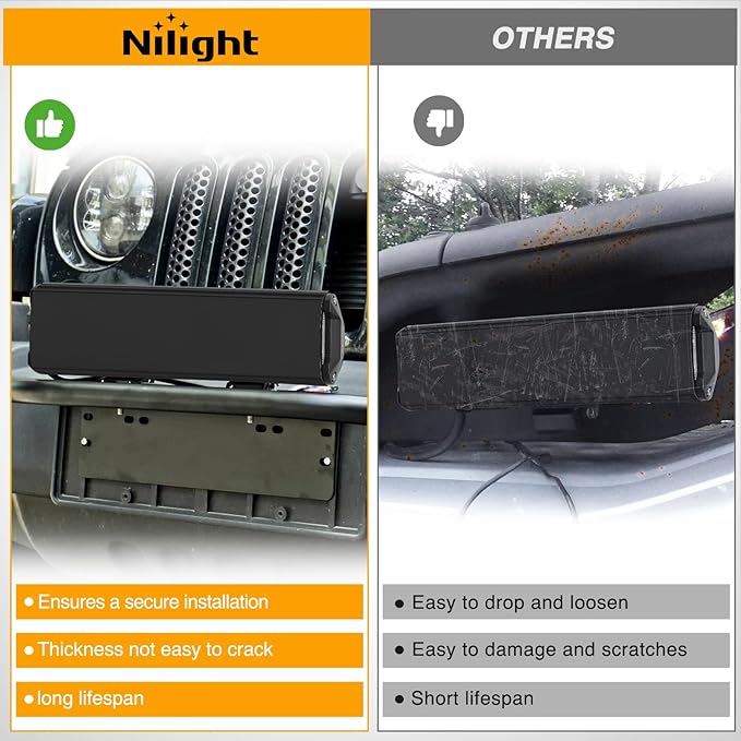 Nilight 12 Inch LED Light Bar Cover 2 PCS Black Protective Covers Durable Polycarbonate Lens Waterproof Dustproof Scratch-Proof for Double-Row Lights Off Road Driving Lighting