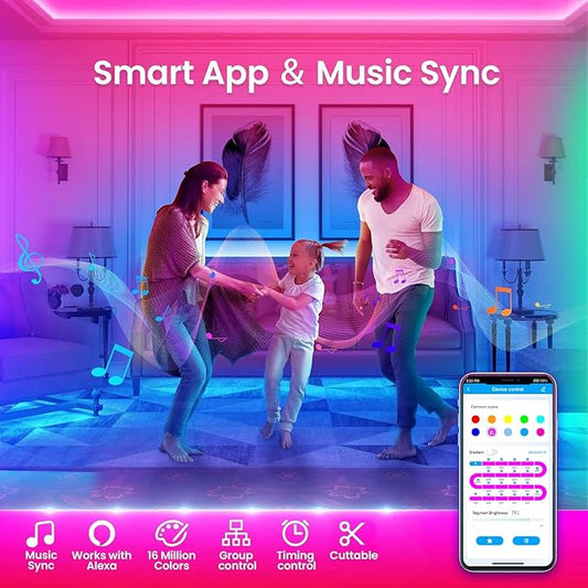 TJOY 200ft Smart Led Strip Lights for Bedroom, Compatible with Alexa and Google Assistant, RGB Color Changing Music Sync Led Lights, Multi-Color Wi-Fi Led Strip Lighting (APP+Remote+Voice)