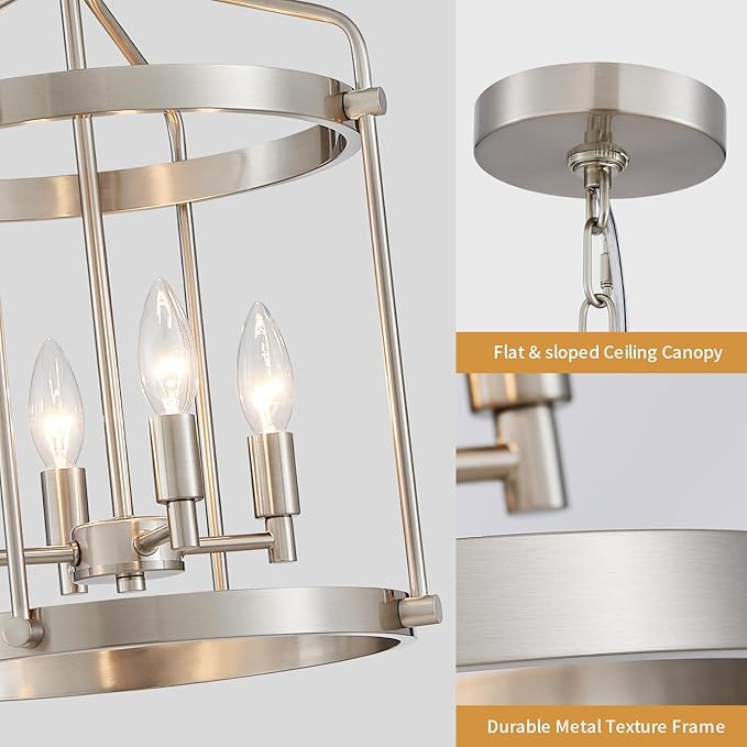 Modern Chrome Chandelier, 4-Light Farmhouse Chandeliers for Dining Room Light Fixture Over Table Adjustable Height Hanging Industrial Pendant Light for Hallway Entryway Living Room Kitchen Bedroom