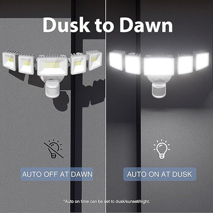 Onforu 150W 15000LM LED Security Lights Motion Sensor Outdoor, Dusk to Dawn Flood Lighting, 5 Heads 360° Wide Angle Illumination, 6500K IP65 Waterproof Hardwired Floodlight Motion Detection (White)