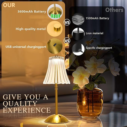 2 Pack Touch Cordless Table Lamp Rechargeable, 3600mAh Battery Operated Small Crystal Lamp, 3 Color Dimmable Vintage Gold Table Light for Bedroom/Kitchen/Gift for Home Décor (Art Decor)