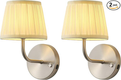 PUSU LED Cordless Nickel H9.6 inch Small Wall Sconces Set of 2, Rechargeable 5200mAh Battery Operated Wall Lamp with Remote, Lighting for Living Room, Bedroom, Hallway, Bathroom, Stairs, Kitchen