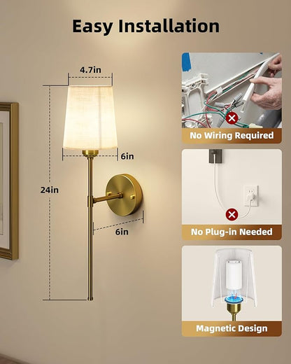 EZVALO Battery Operated Wall Sconces Set of 2, 7500mAh, RGB, Rechargeable Wall Lights with Remote, Dimmable, Magnetic Bulbs, No-Wiring Installation, Wireless Wall Lamps for Bedroom, Living Room