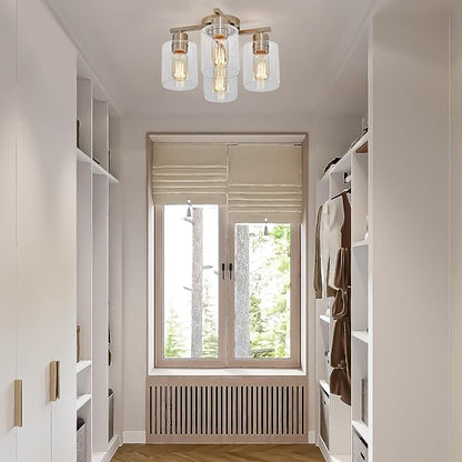 Semi Flush Mount Ceiling Light Kitchen Lighting Fixtures Ceiling Brushed Nickel Kitchen Cieling Light Fixtures with Clear Glass Shade for Dining Room Bedroom Living Room Hallway E26 Scoket