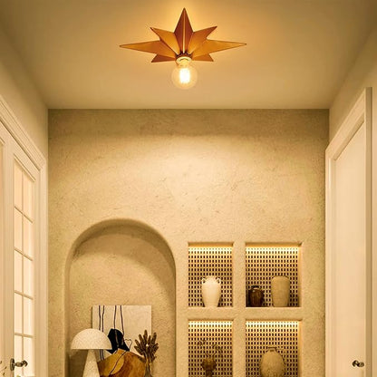 16 inch Flush Mount Ceiling Light, Gold Star Light Fixture, Farmhouse Star Ceiling Light, Vintage Flush Lighting Ceiling for Hallway, Entryway, Study, Bedroom, Stair, Foyer, Kitchen, Bathroom - Metal