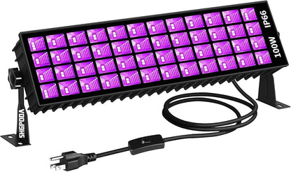 100W LED Black Light Bar, IP66 Waterproof Blacklight with 6ft Cord+Plug+Switch, Black Lights for Neon Glow Party, Fluorescent Poster, Body Paint, Birthday, Bedroom, Halloween, Christmas
