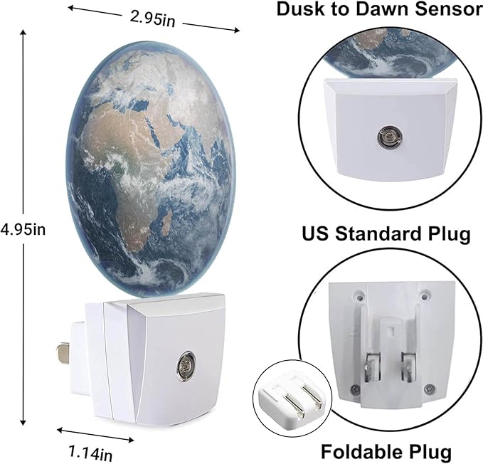 Planet Plug-in Nightlight Earth with Continents Oceans Plug-in Nightlight Energy Saving 0.5W LED Lighting for Boys Girls Men Women