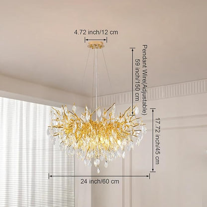 Crystal Chandelier for Dining Room, 24" Modern Living Room Light Fixture, Gold Tree Branch Chandeliers with 8-Light, Round Chandelier for Dining Table, Bedroom, Entryway, Bathroom, Foyer