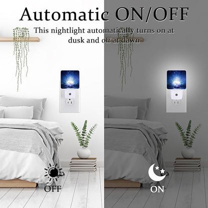 Lotus Flower on Water?Night Light, Plug-into Wall Magic Sparkling Glitter Star Nightlight Lamp with Dusk to Dawn Sensor, Led Lamp 0.5W Energy Efficient for Boys Girls Adults Home Decor