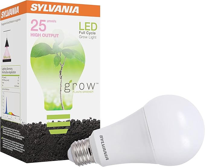 Sylvania Full Cycle 15W LED Grow Light Bulb, A19, 25 Micromoles/s, 80 CRI, Non-Dimmable, Frosted - 1 Pack (40023)