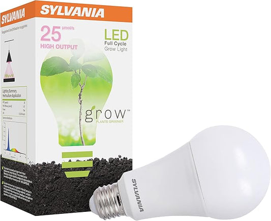 Sylvania Full Cycle 15W LED Grow Light Bulb, A19, 25 Micromoles/s, 80 CRI, Non-Dimmable, Frosted - 1 Pack (40023)