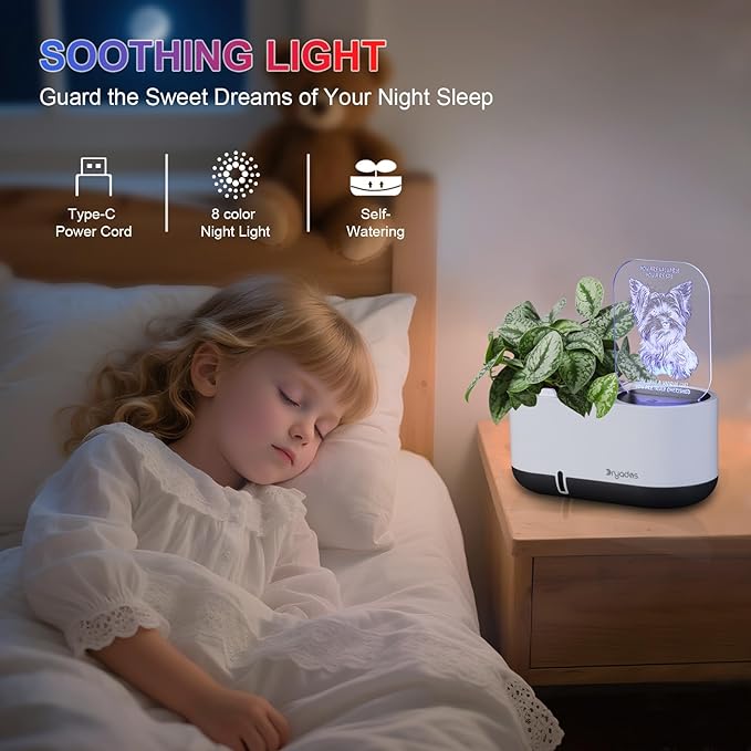 Self-Watering Plant Pot with LED Note Board & 7 Colors Pen, Led Acrylic Message Board with Plant Pot,Dog Board Night Light with Planting Pot for Mother's Day/Children's Day Gifts(No Plant)