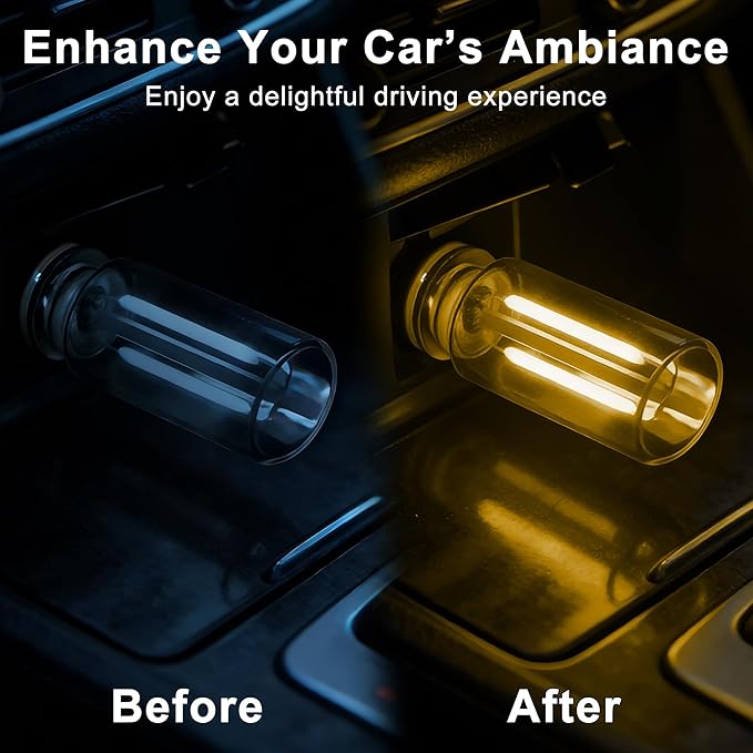 2 Packs USB Light for Car, Touch Dimmable Car Interior Ambient Lights - Portable Mini USB LED Light Bulb, Retro Glass Bottle Night Light for Vehicle, Bedroom, Hallway, Camping(Yellow)
