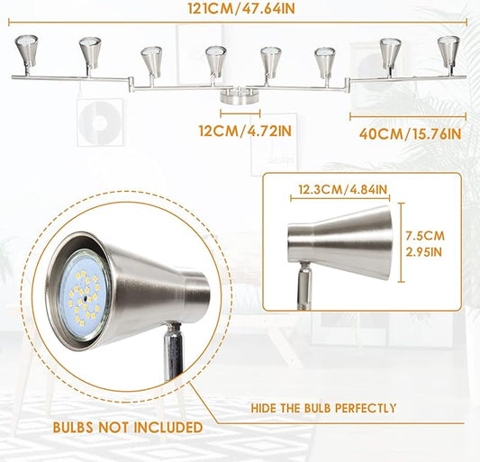 LABOREDUCER LED 8 Light Track Lighting Fixture Flexible, Adjustable Ceiling Spot Light with GU10 Track Light Head, Accent Lighting Foldable Swing Arm Brushed Nickel(Bulbs Not Included)