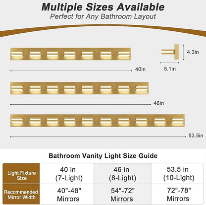 IZORRO LED Modern Bathroom Lights Fixtures(10-Light,Dimmable),Gold Acrylic Wall Lighting,Vanity Lights for Bathroom Over Mirror - 6000k 46In （No Assembly Required）