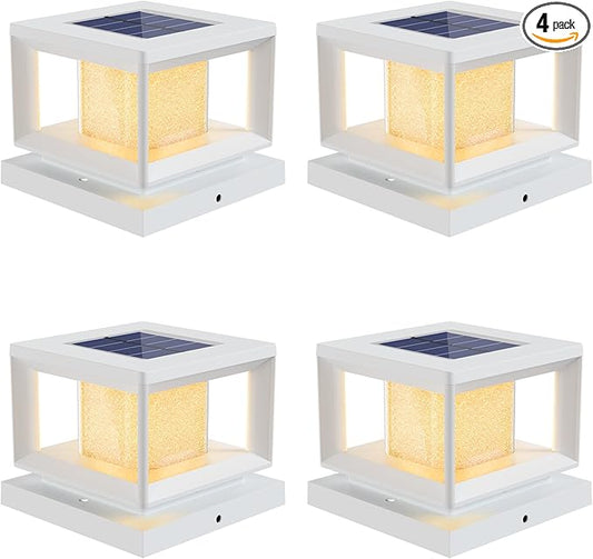 Mlambert 4 Pack Solar Post Lights Outdoor, Waterproof Fence Cap for Deck, 4x4 6x6 Wooden Vinyl Outdoor Lights with Shinning Effect, White