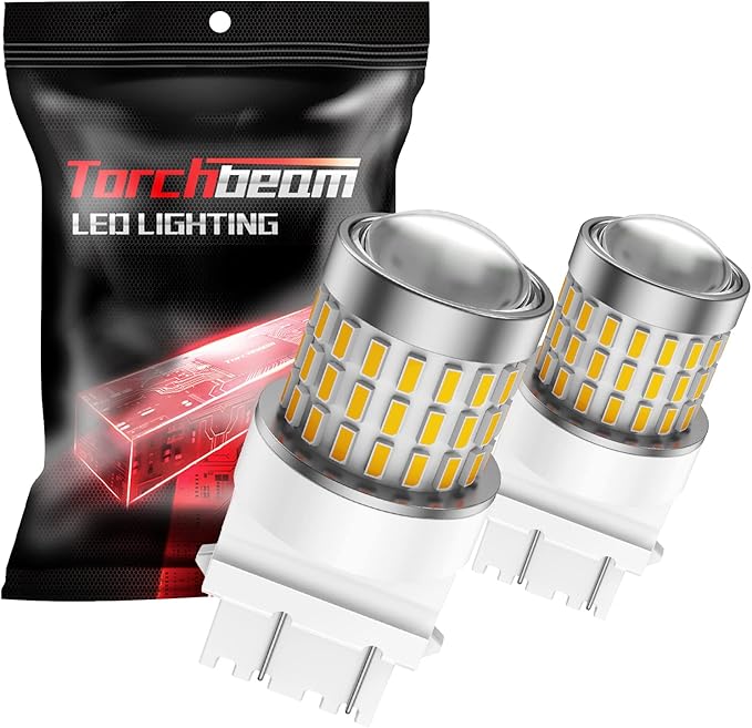 Torchbeam LED Turn Signal Bulb, Upgraded 3157 LED Bulbs Amber, 500% Brighter 3156 3157A 3457A 4057 4157 3157na Bulb 57-SMD LED Chipset with Projector Len for Blinker Marker Parking Lights (2 Pcs)