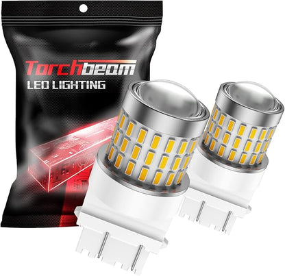 Torchbeam LED Turn Signal Bulb, Upgraded 3157 LED Bulbs Amber, 500% Brighter 3156 3157A 3457A 4057 4157 3157na Bulb 57-SMD LED Chipset with Projector Len for Blinker Marker Parking Lights (2 Pcs)