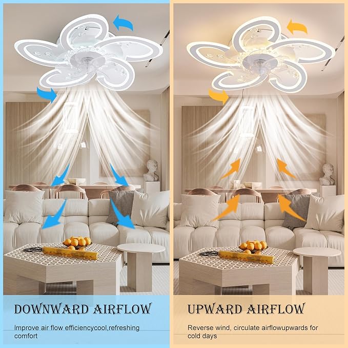 22.8'' Ceiling Fan with Lights Remote Control, Modern Dimmable Ceiling Fans, Petal Chandelier Ceiling Fans with 6 Speeds and Remote Control for Bedroom, Kitchen, Indoor