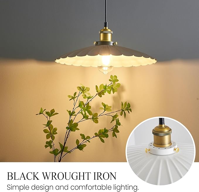 Hanging Lamp Plug in White 15.7 Inch Metal Lampshade Pendant Light Adjustable 14Ft Cord Pendant Light Plug in Living Room Bedroom Farmhouse Industrial Hanging Lights