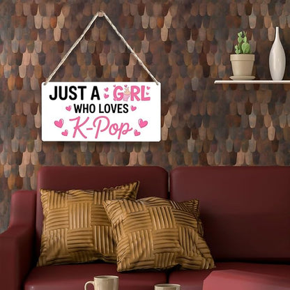 K-pop Gifts for Teen Girls, Music Gifts for Women, Kpop Wood Sign Gift for Girl decorations, Rustic Anime Lovers Wooden Hanging Plaque for Home 12 × 6 Inches White