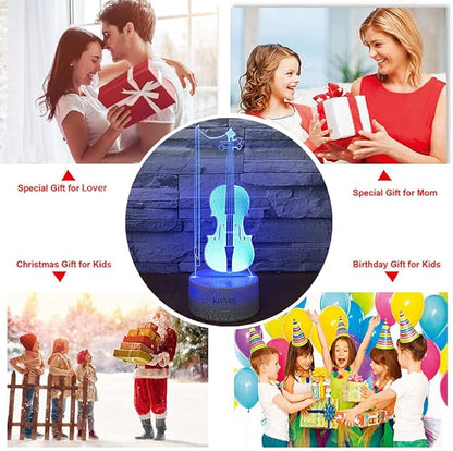 Violin Instrument Night Light 3D Visual Desk Lamp Violin Toy Household Home Room Decor 7 Colors Change Bedroom Touch Table Light Birthday Gift Christmas for Kids and Adult Violin Lover