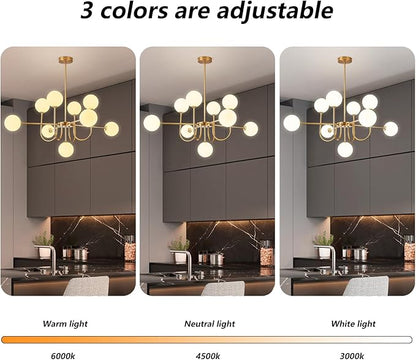 Modern Gold Chandelier Light Fixture,9-Light Sputnik Chandeliers Mid Century Glass Pendant Light Bubble Chandeliers for Dining Room,Kitchen Island,Living Room,Globe Pendant Lighting