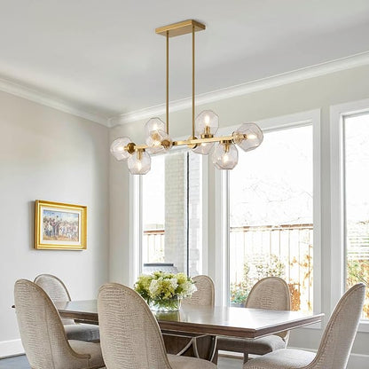 Jonsi Modern Linear Chandeliers 8 Light Clear Glass Dining Room Light Fixture 39" Gold Mid Century Chandelier Pendant Light for Living Room Kitchen Island