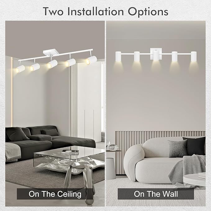 AUQUEE 5 Light Track Lighting Fixtures Ceiling, Matte White Kichen Track Lighting, Rotatable Light Heads, Adjustable Modern LED Track Lights for Kitchen/Living Room/Hallway/Bar,GU10 Bulb Not Included